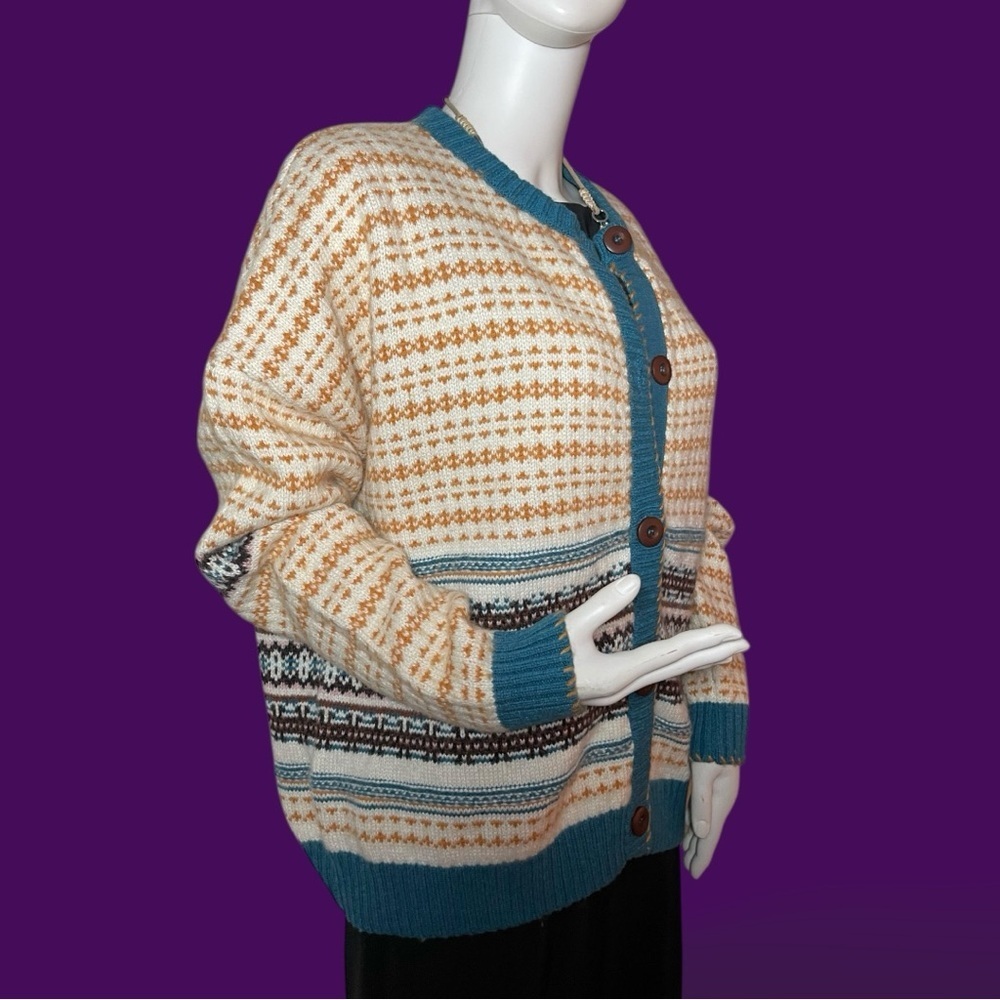 Sundance Wallace Fair Isle Cardigan Sweater Size XL